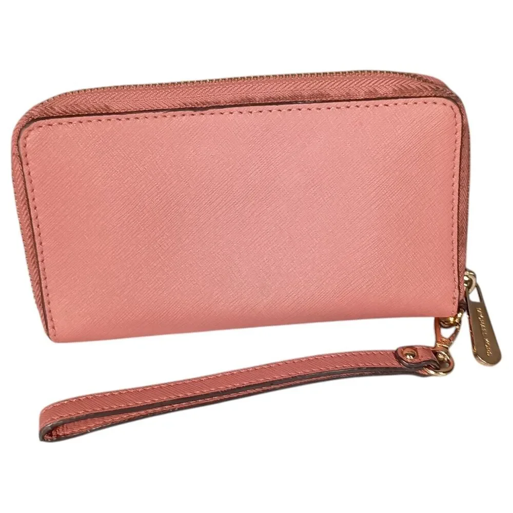 Michael Kors Jet Wallet Womens Mauve Leather Zip-Around Credit Card Solid Logo